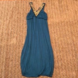 Blue Dress with Gold Neckline